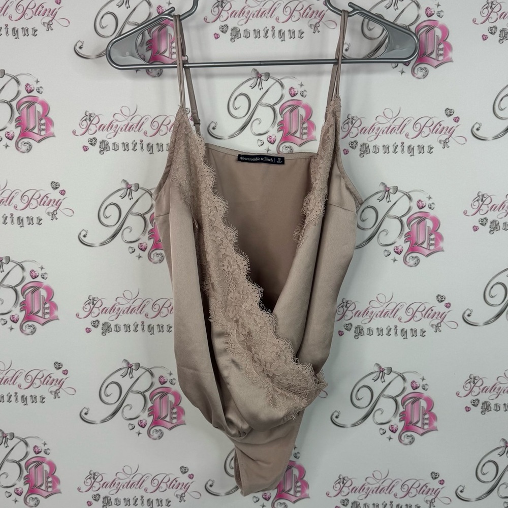 Abercrombie & Fitch bodysuit one piece Lacie Lace Trimmed Slip in Soft Beige